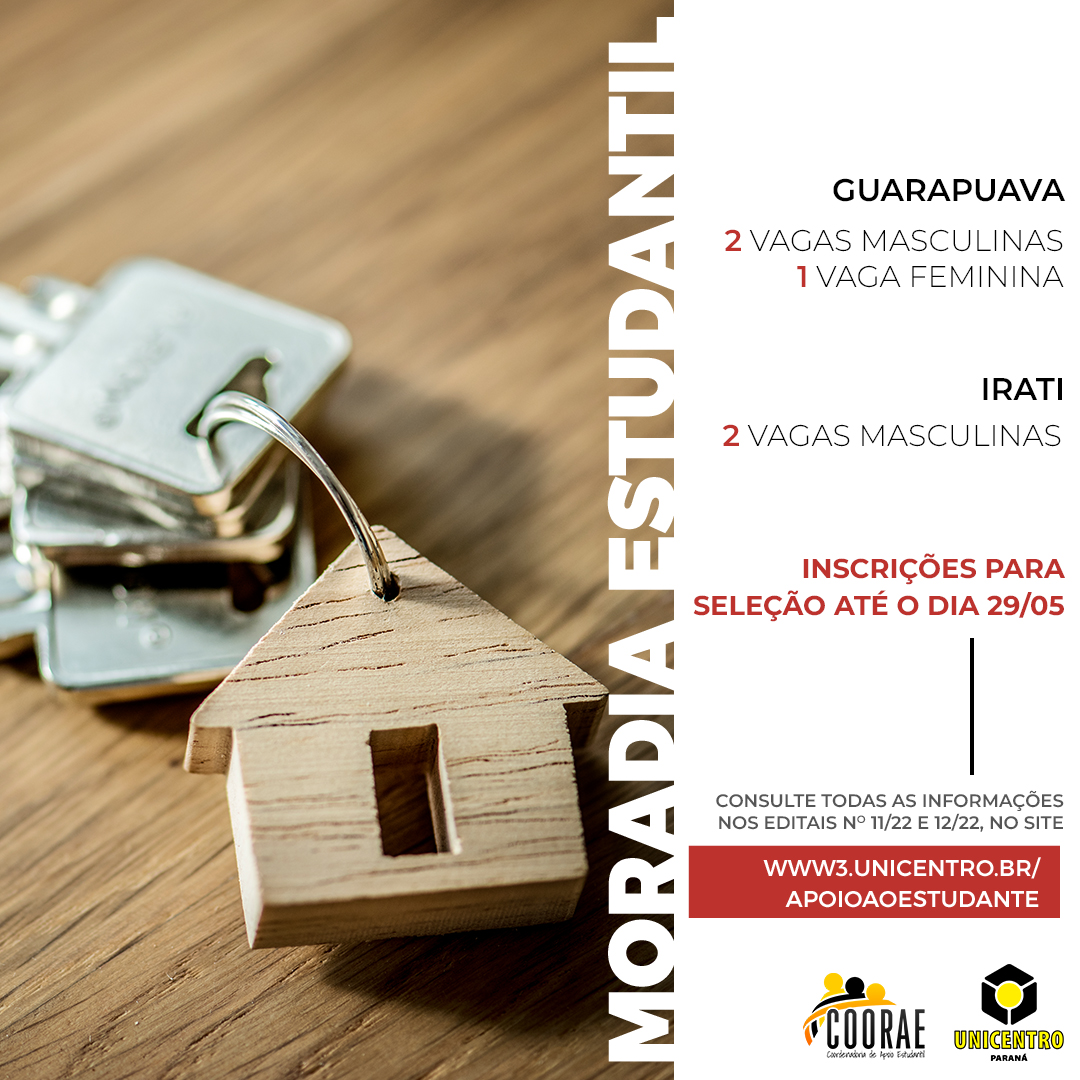 Unicentro recebe inscrições para Moradias Estudantis de Guarapuava e Irati